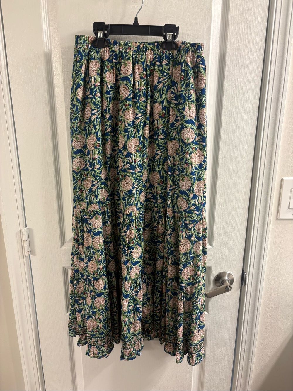 Max Studio Navy Floral Tiered Maxi Skirt with Pink Accents